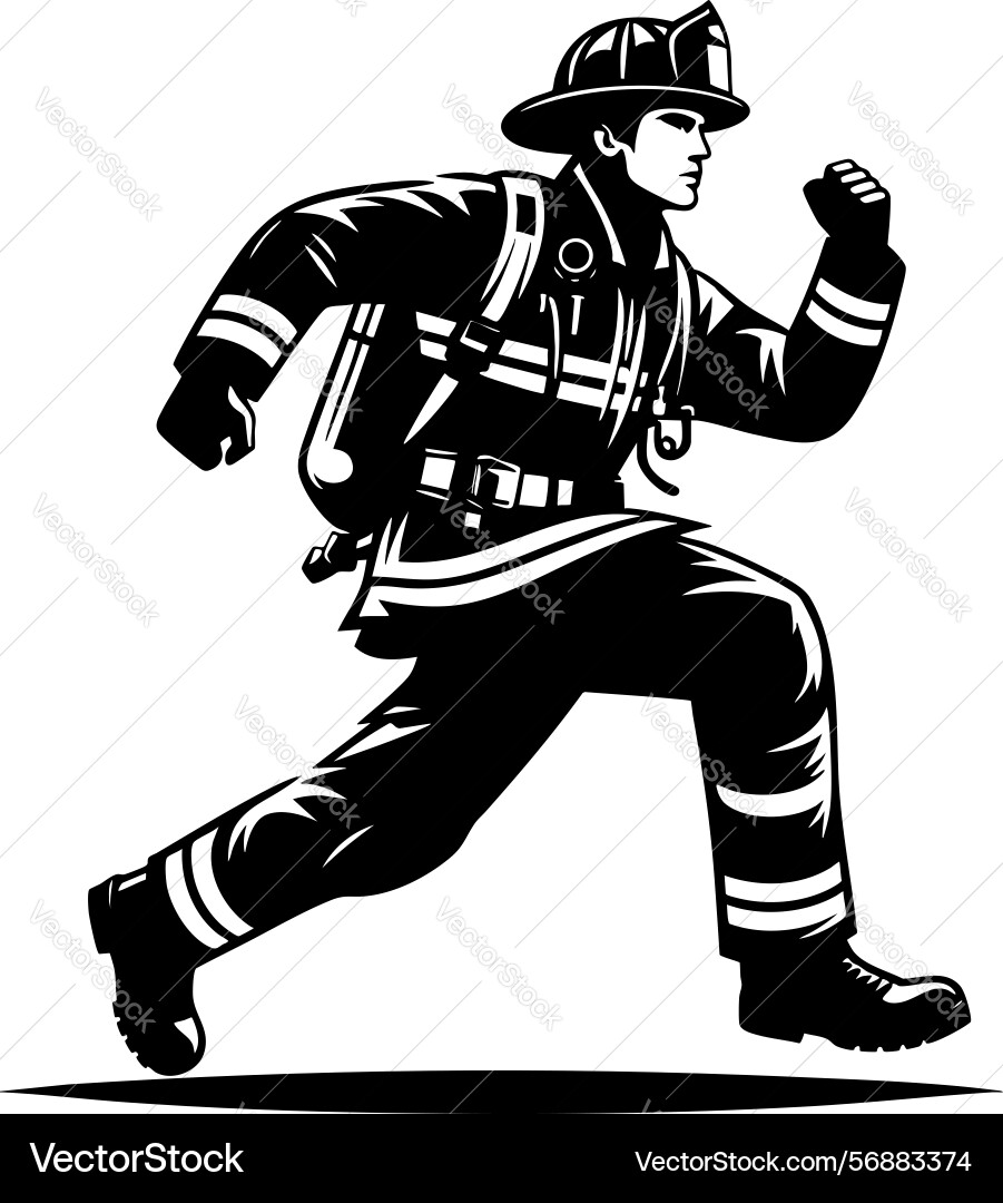 Firefighter in action running towards danger Vector Image