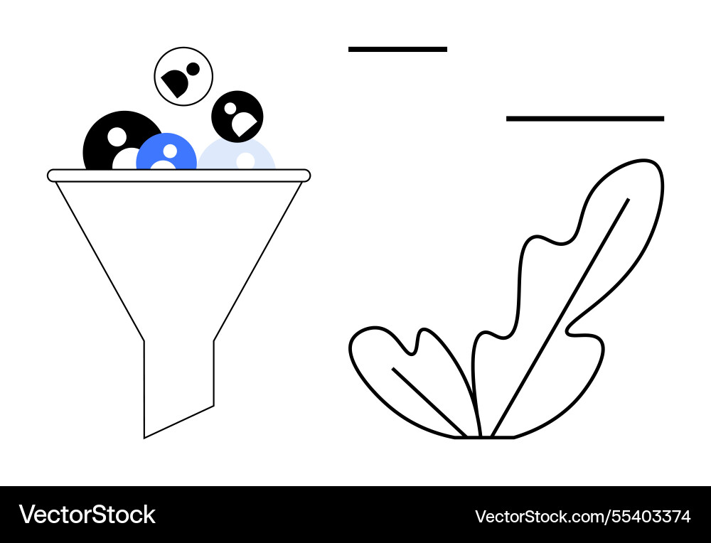 Funnel filtering process with abstract leaf Funnel filtering process with abstract leaf vector image