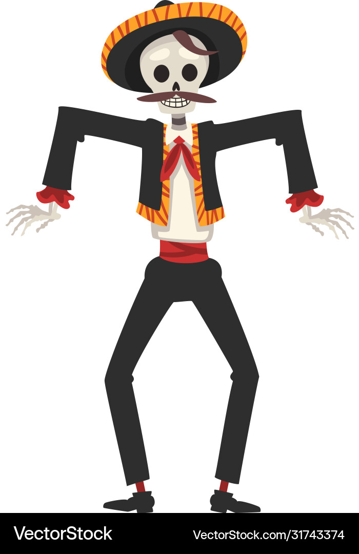 Male skeleton in mexican national costume Male skeleton in mexican national costume vector image
