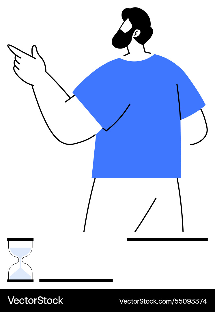 Man pointing with hourglass icon highlighting time Vector Image