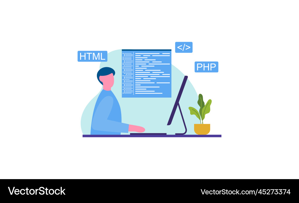 Man programmer is working on his laptop concept Man programmer is working on his laptop concept vector image