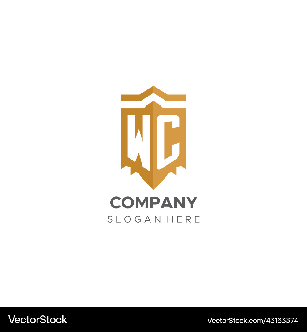 Monogram wc logo with shield geometric shape Vector Image