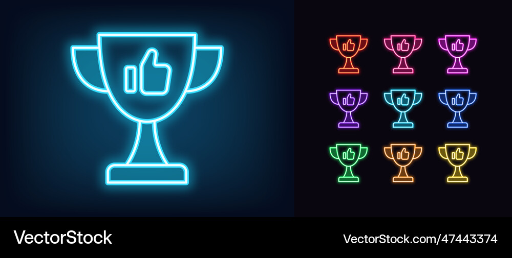 Outline neon winner cup icon set glowing Outline neon winner cup icon set glowing vector image
