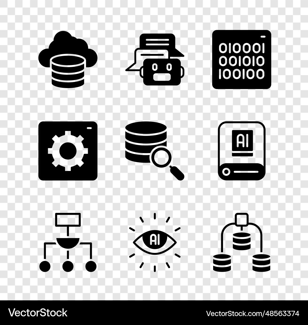 Set cloud database chat bot binary code Set cloud database chat bot binary code vector image