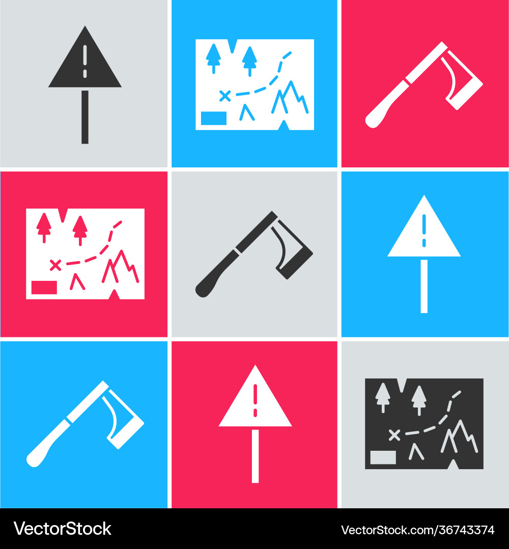 Set exclamation mark in triangle folded map vector image