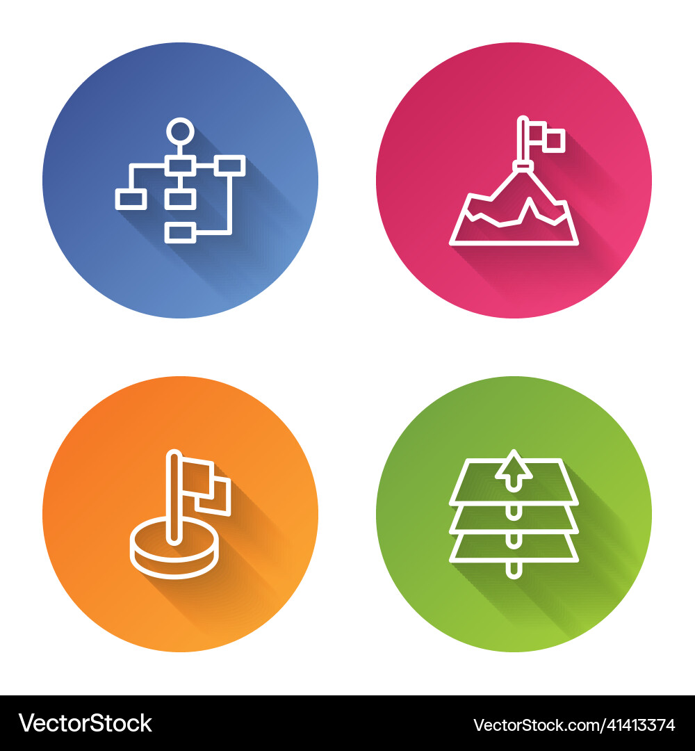 Set line hierarchy organogram chart mountains Vector Image