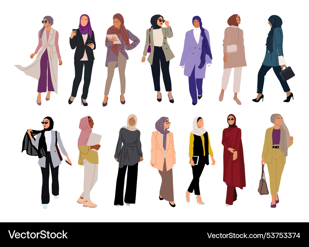 Stilvolle muslimische Frauen in smart casual Outfit Hijab Stilvolle muslimische Frauen in smart casual Outfit Hijab vektorbild