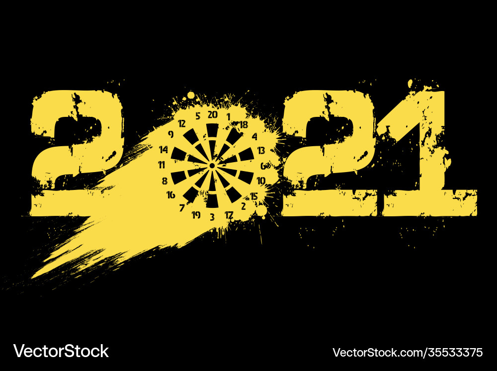 Abstract numbers 2021 and a dartboard from blots Vector Image
