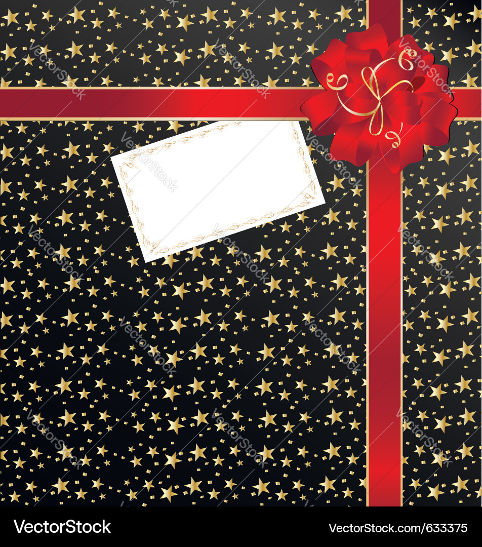 Black-red background with bow and empty card vector image