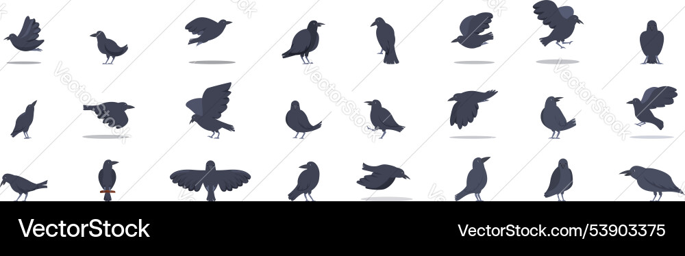 Crow icons set of crows in different poses Crow icons set of crows in different poses Vector Image