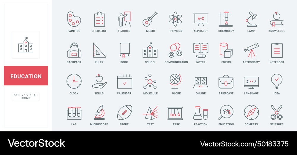 Education line icons set book and lab tests Vector Image