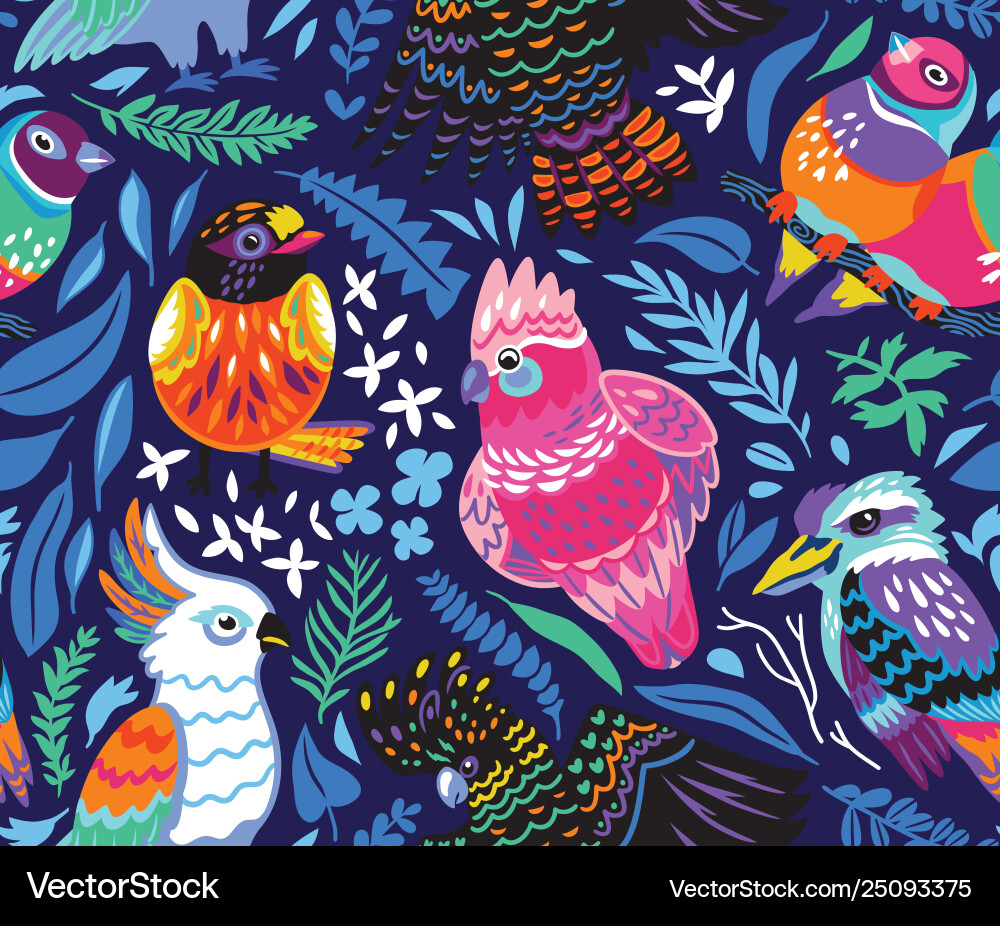 Exotic Australian Bird Pattern Royalty Free Vector Image