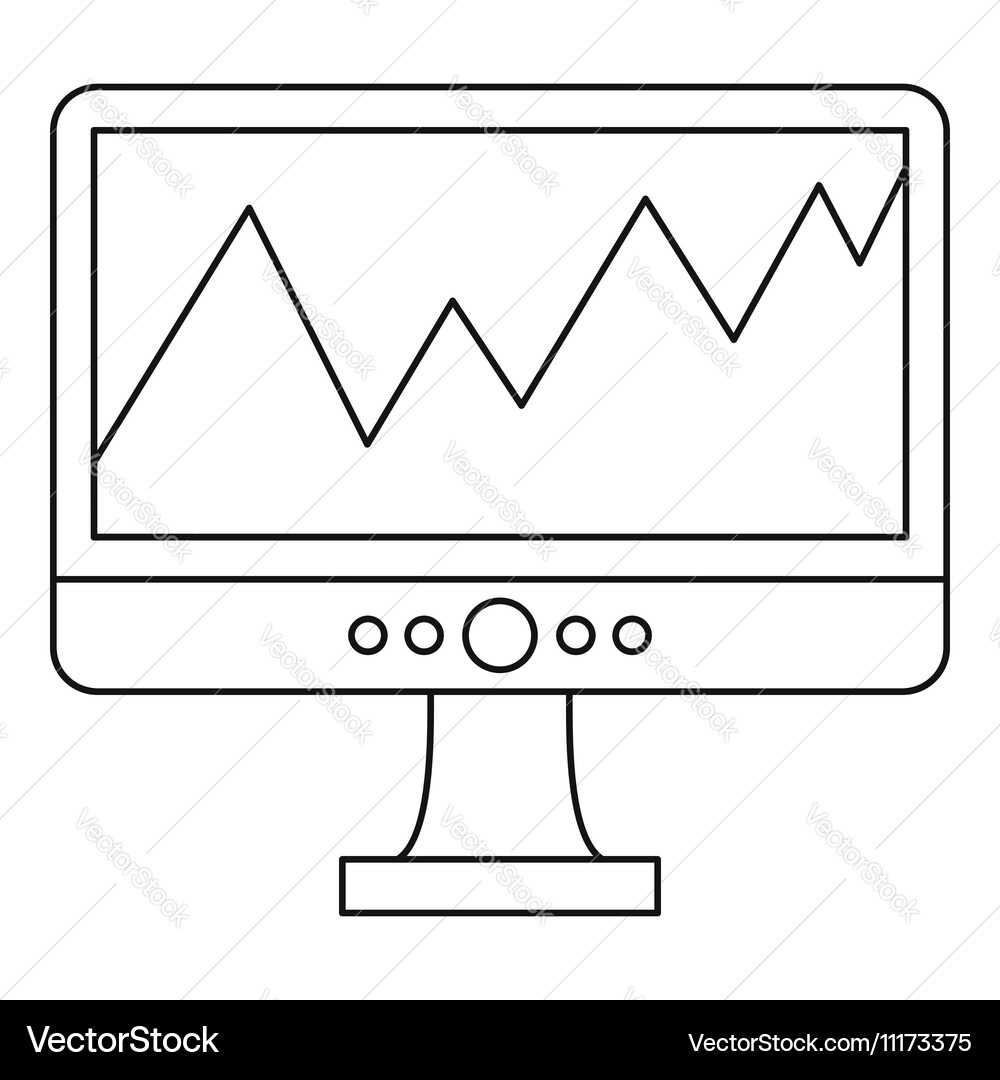 Graph on the computer monitor icon outline style vector image