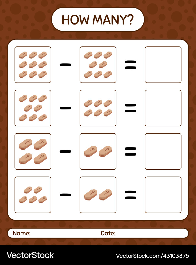 How many counting game with coffin worksheet How many counting game with coffin worksheet vector image