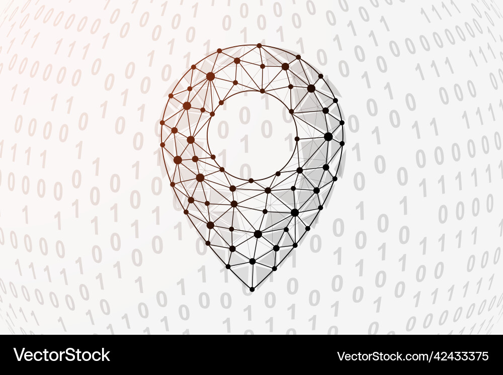 Location pin 3d low poly symbol with binary code Location pin 3d low poly symbol with binary code vector image