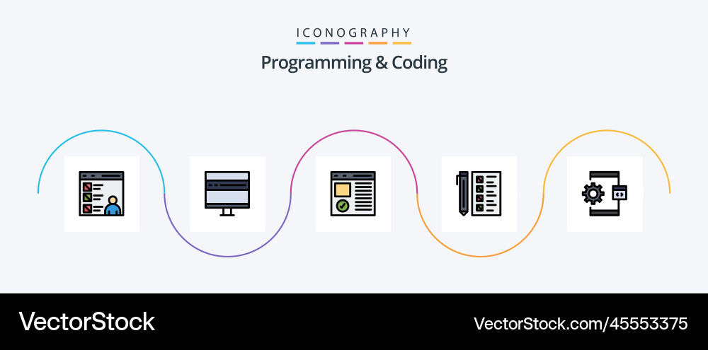 Programming and coding line filled flat 5 icon Vector Image