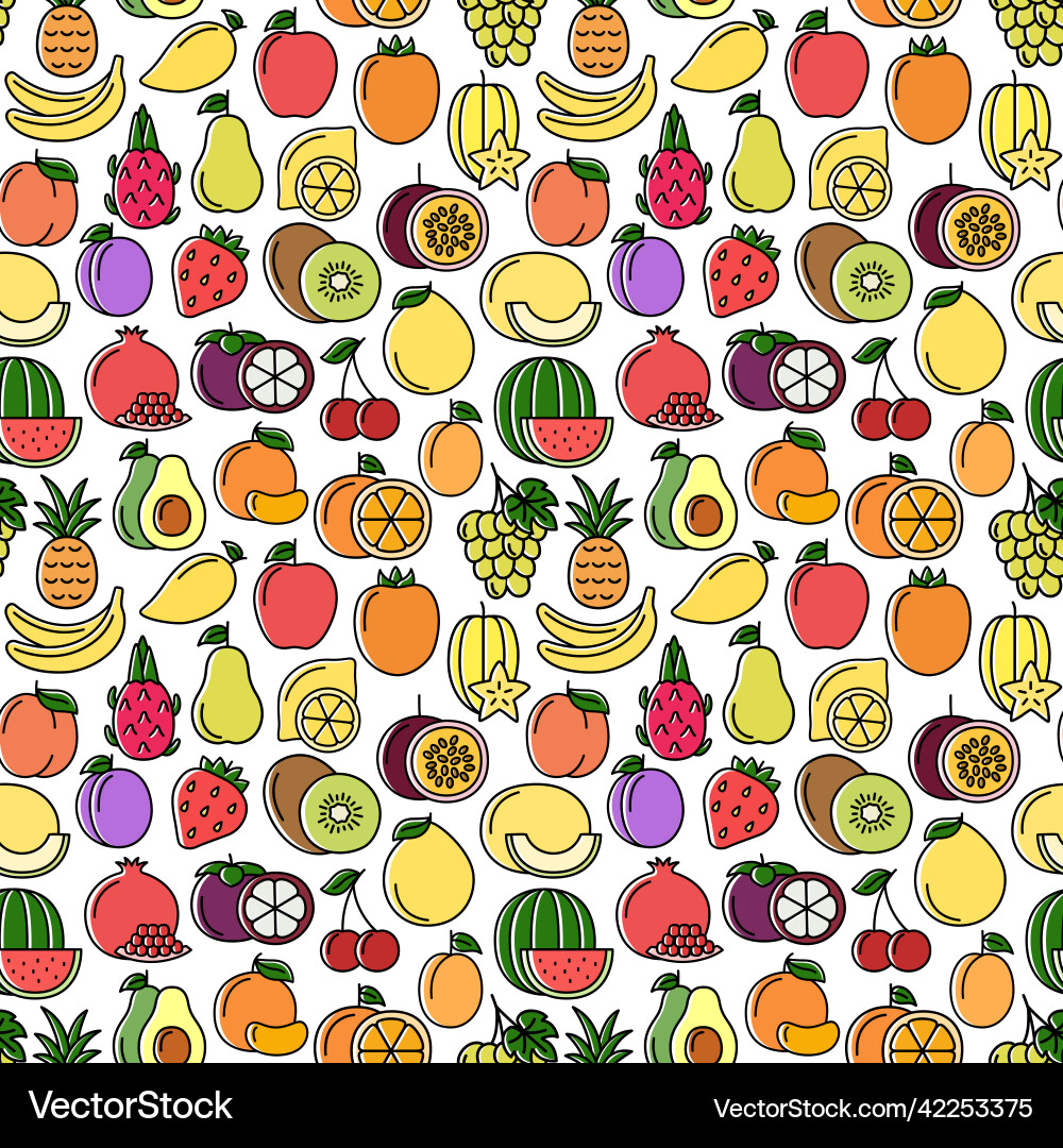 Seamless pattern with color icons of fruits Seamless pattern with color icons of fruits vector image