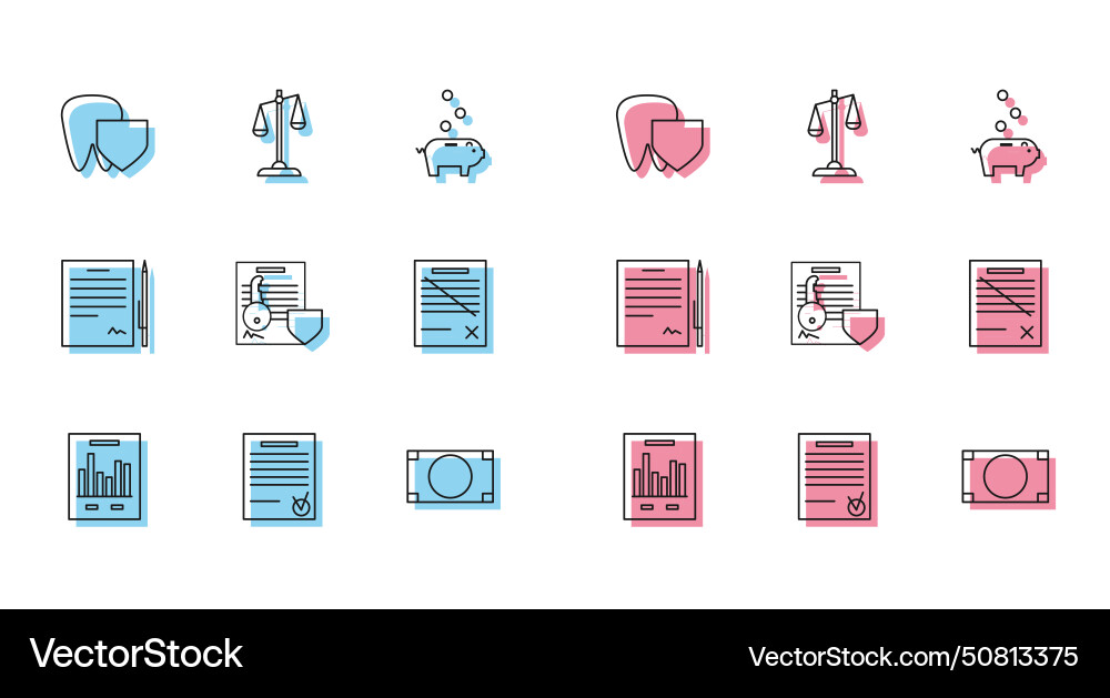 Set line document with graph chart confirmed Vector Image