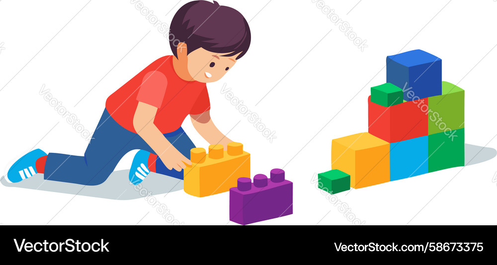 Young boy building with blocks design generative Vector Image