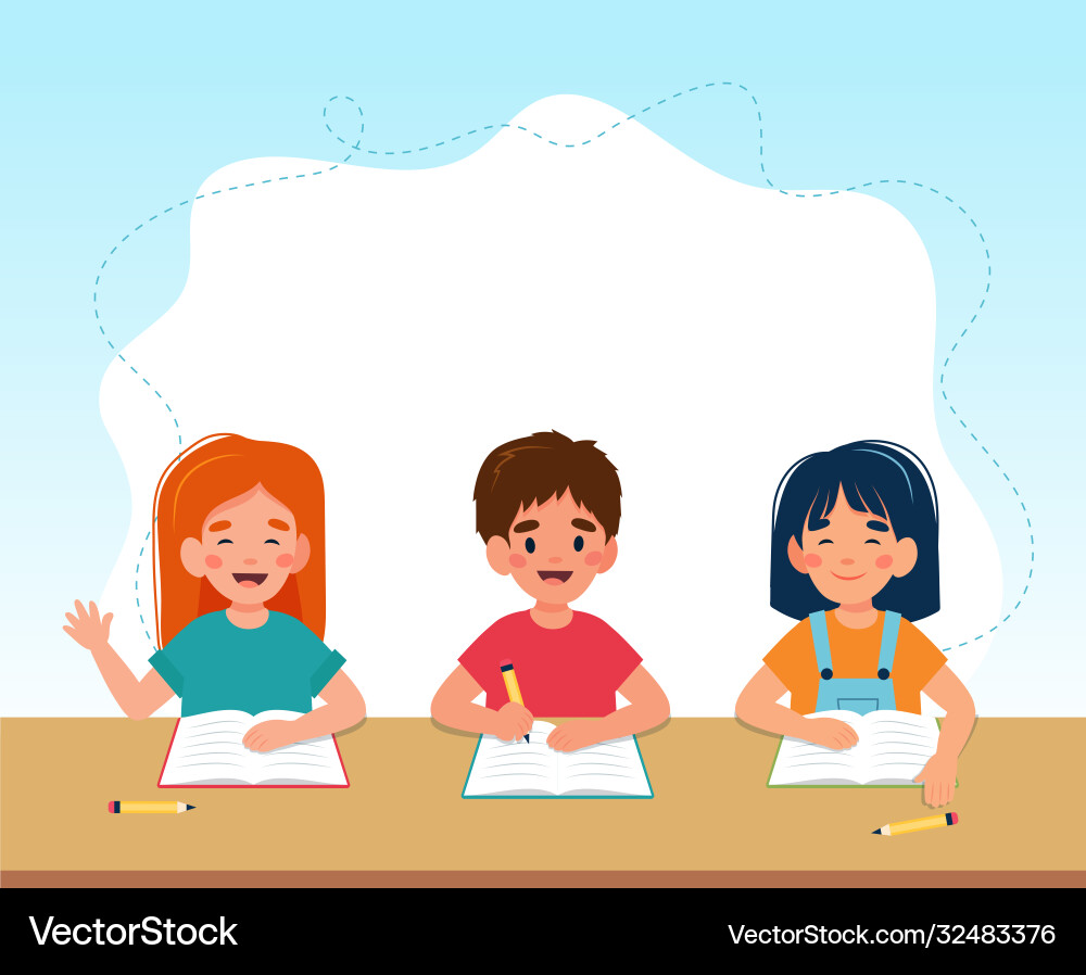 Children in class reading and writing back Children in class reading and writing back vector image