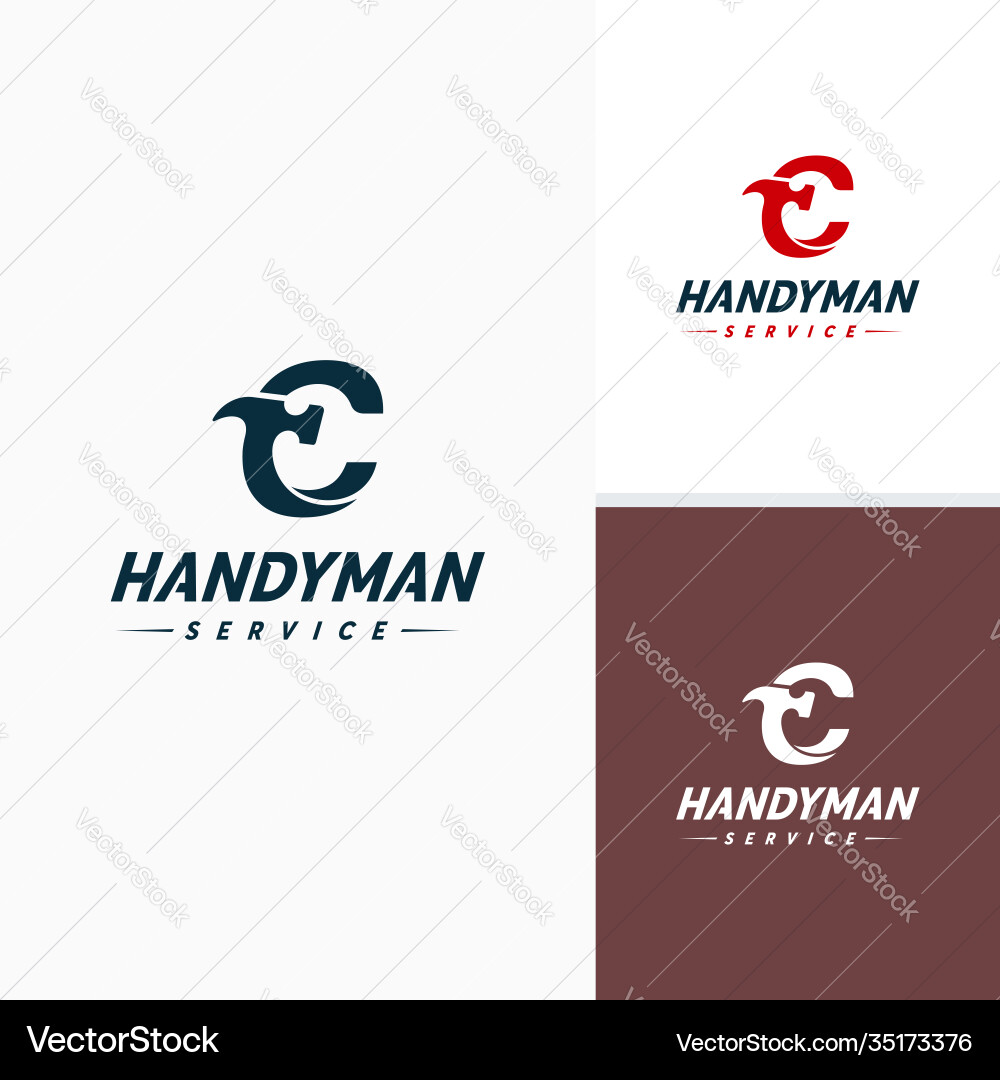 Handyman services logo design letter c hammer Handyman services logo design letter c hammer vector image