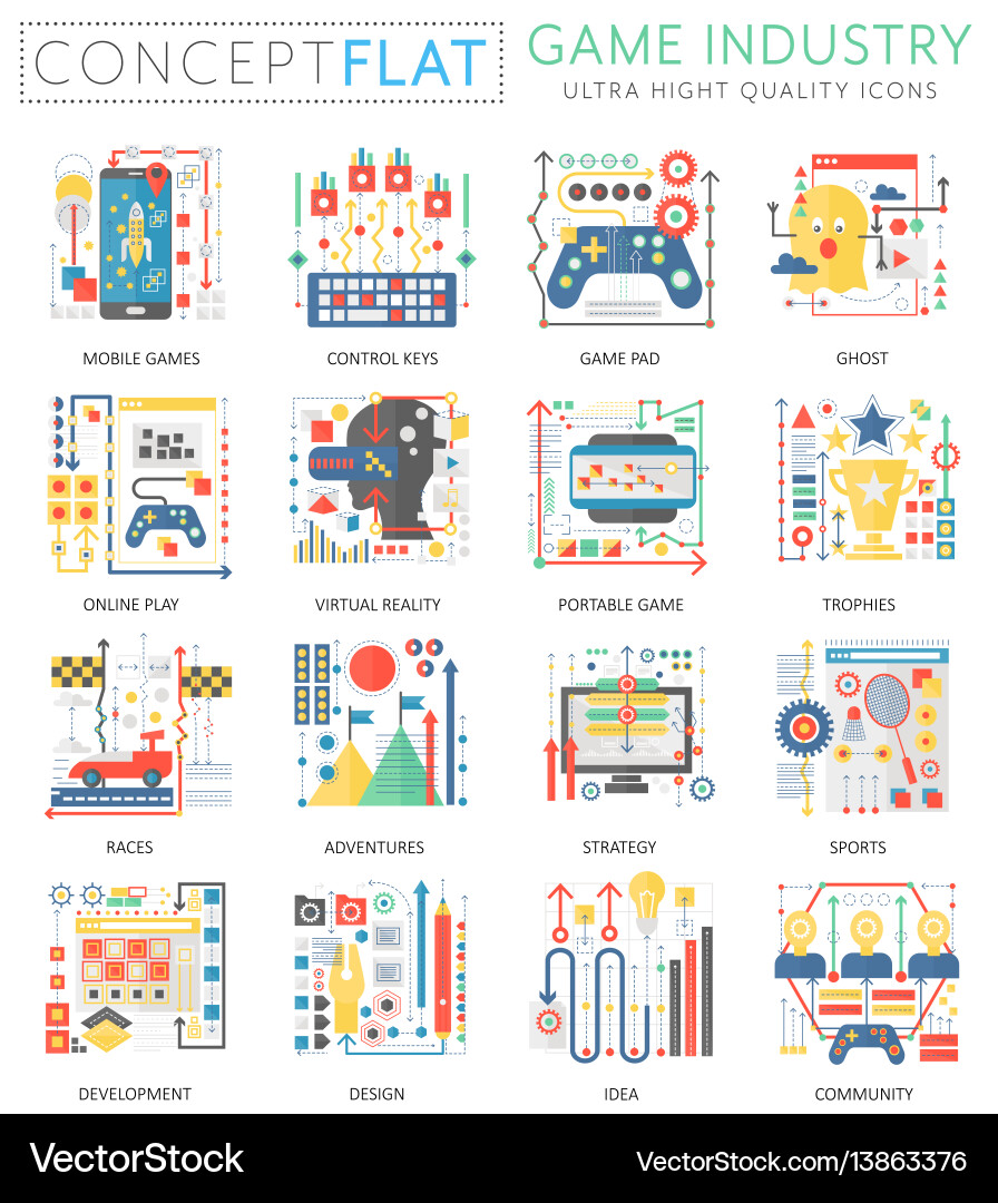 Infografiken Mini Konzept Spielindustrie Icons Infografiken Mini Konzept Spielindustrie Icons vektorbild