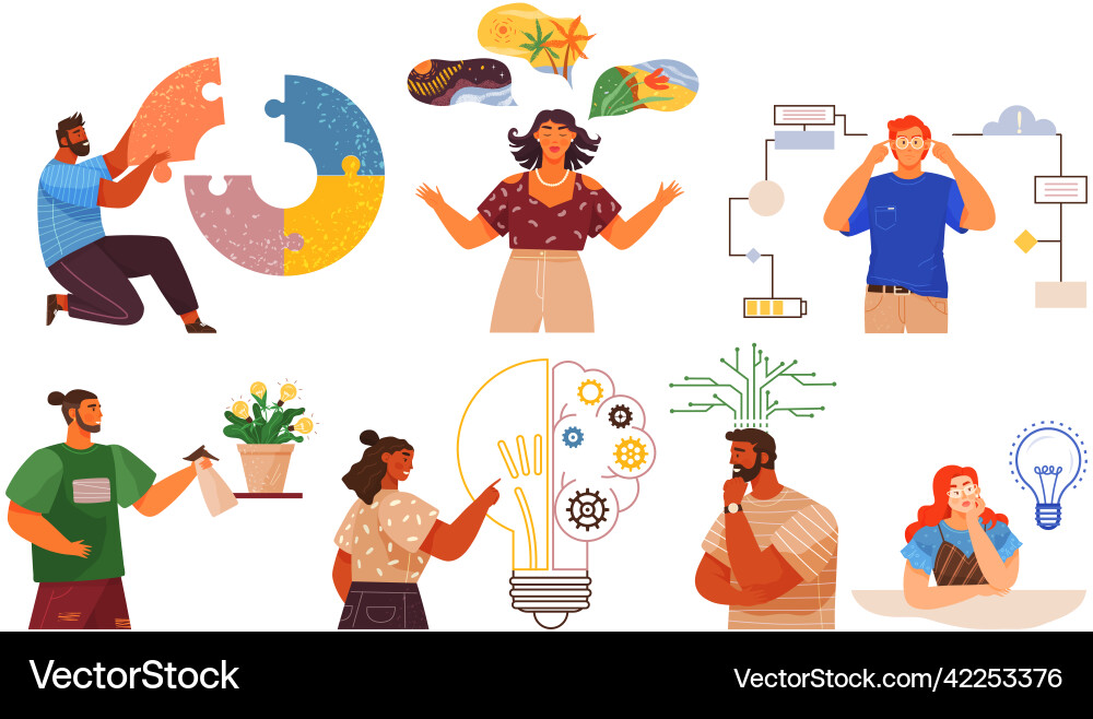 Mindset types set structural analytical logical Mindset types set structural analytical logical vector image