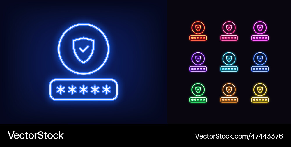 Outline neon password check icon set glowing Outline neon password check icon set glowing vector image