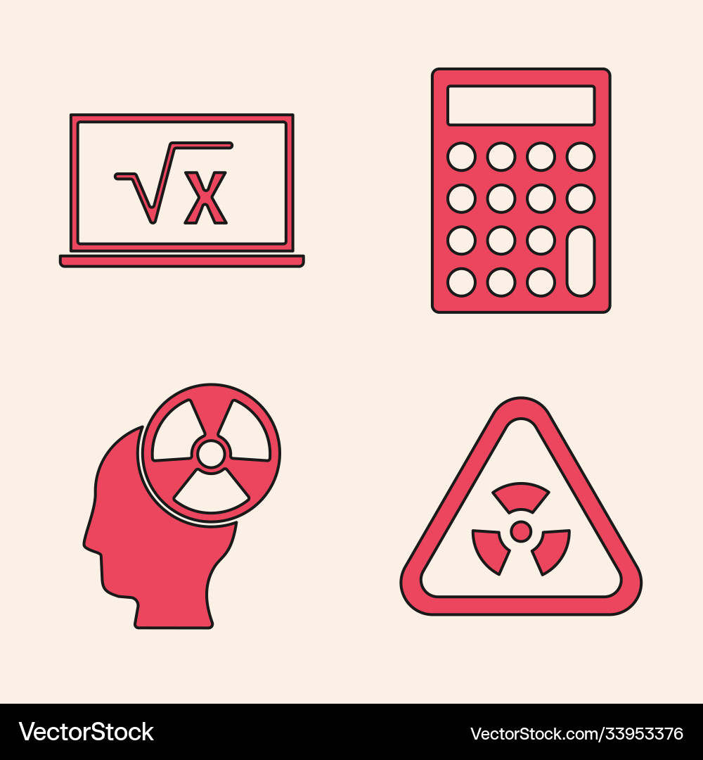 Set triangle with radiation square root x Set triangle with radiation square root x Vector Image