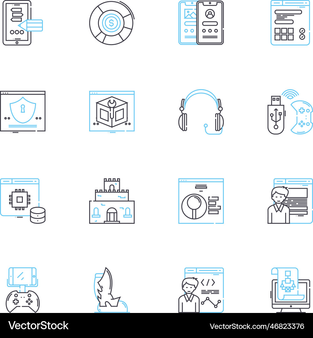 Web gaming linear icons set online multiplayer vector image