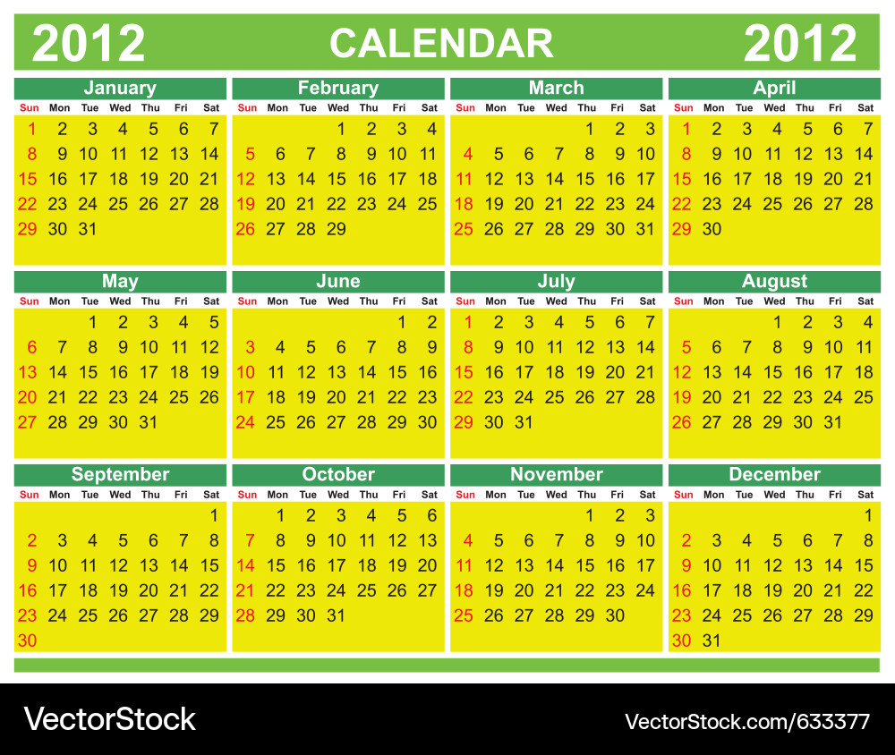 2012 Calendar Print Vector Image