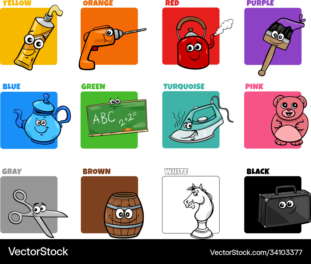 Basic colors set with funny object characters Basic colors set with funny object characters vector image