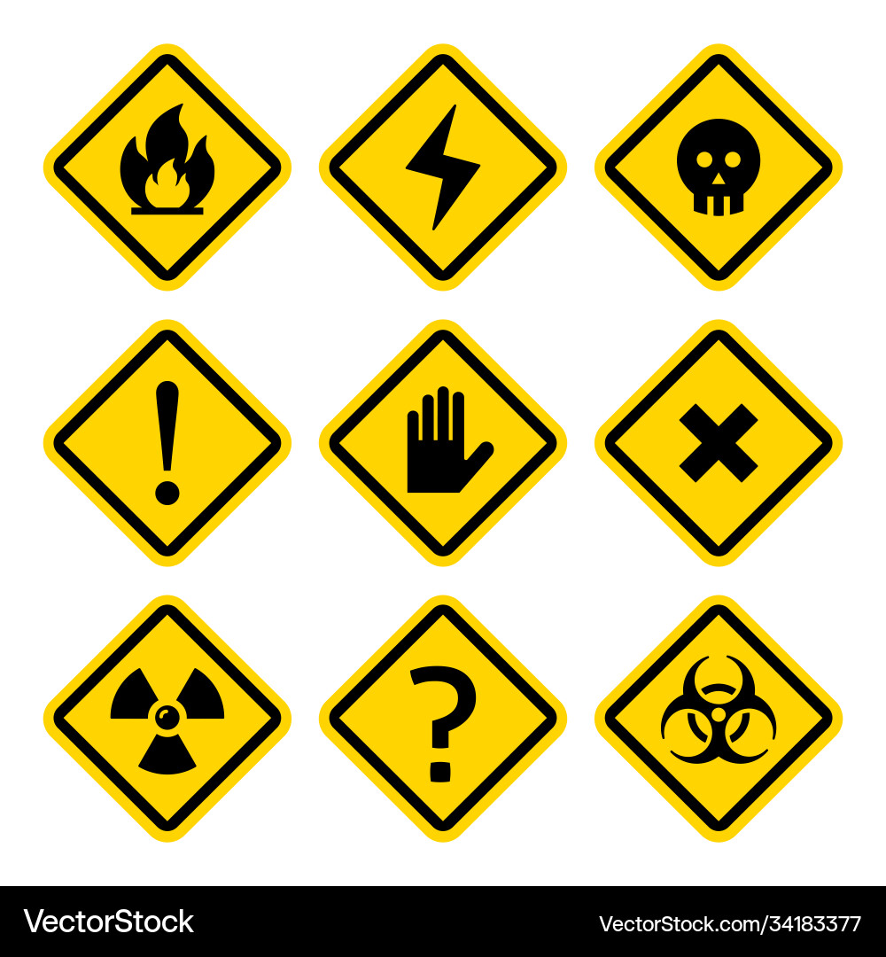 Danger rhombus yellow warning signs vector image