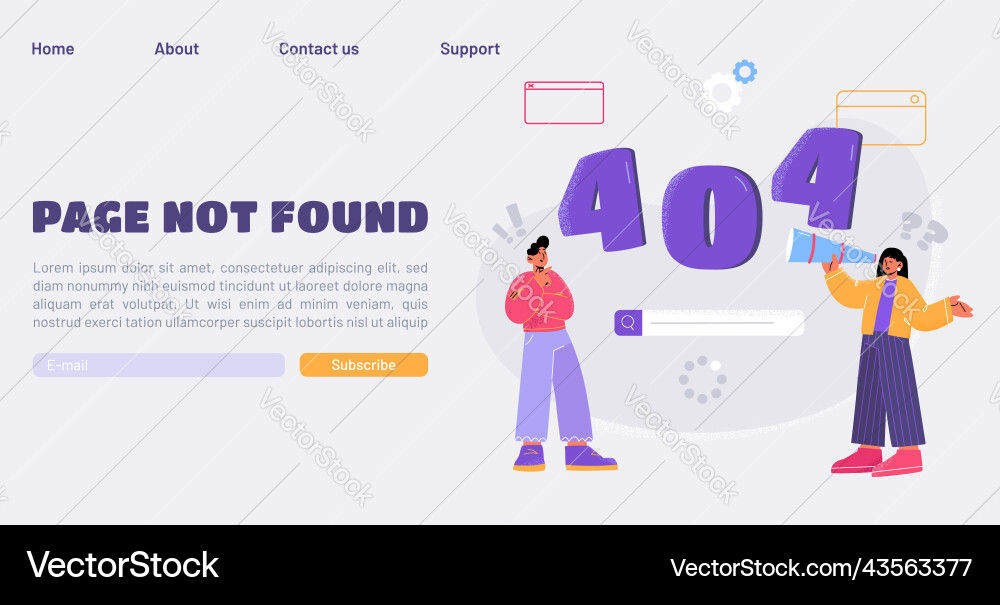 Error 404 page not found landing web banner vector image