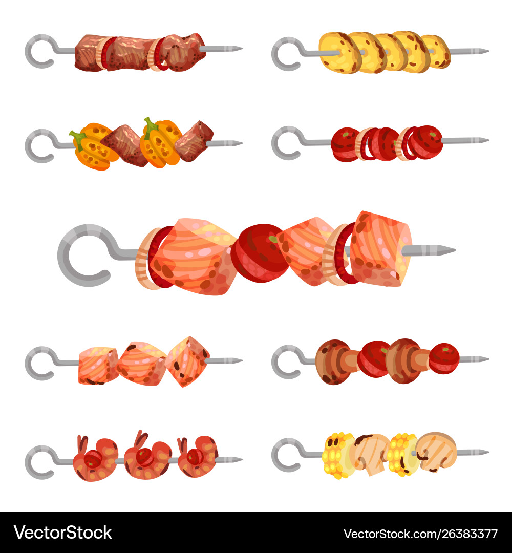 Set images kebabs on skewers Set images kebabs on skewers Vector Image