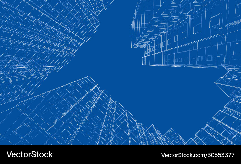 Wire-frame model a multi-storey building Vector Image
