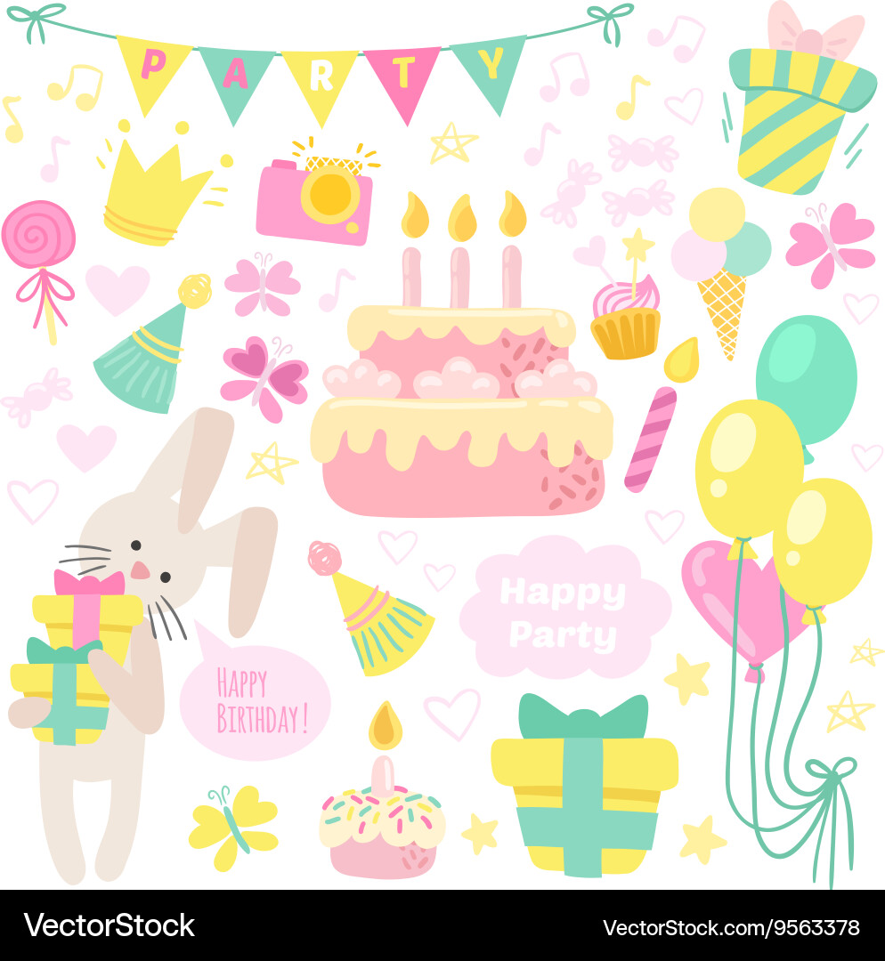 Birthday celebration attributes icons Vector Image