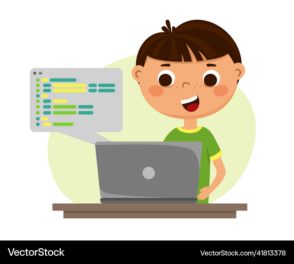 Child schreibt den Programmcode Kinder Robotik Child schreibt den Programmcode Kinder Robotik vektorbild