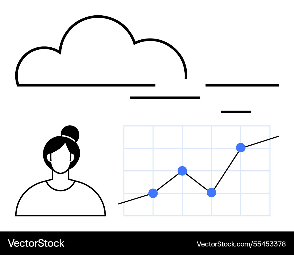 Cloud-based data analytics with minimalistic line Cloud-based data analytics with minimalistic line vector image