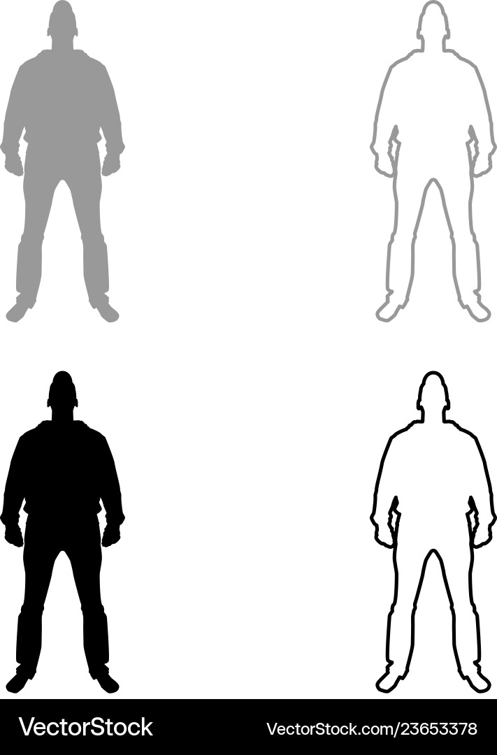 Man standing in cap view with front icon set grey vector image