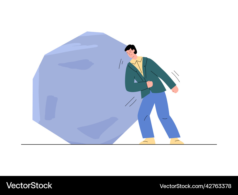Man with trying to push a big stone punch vector image