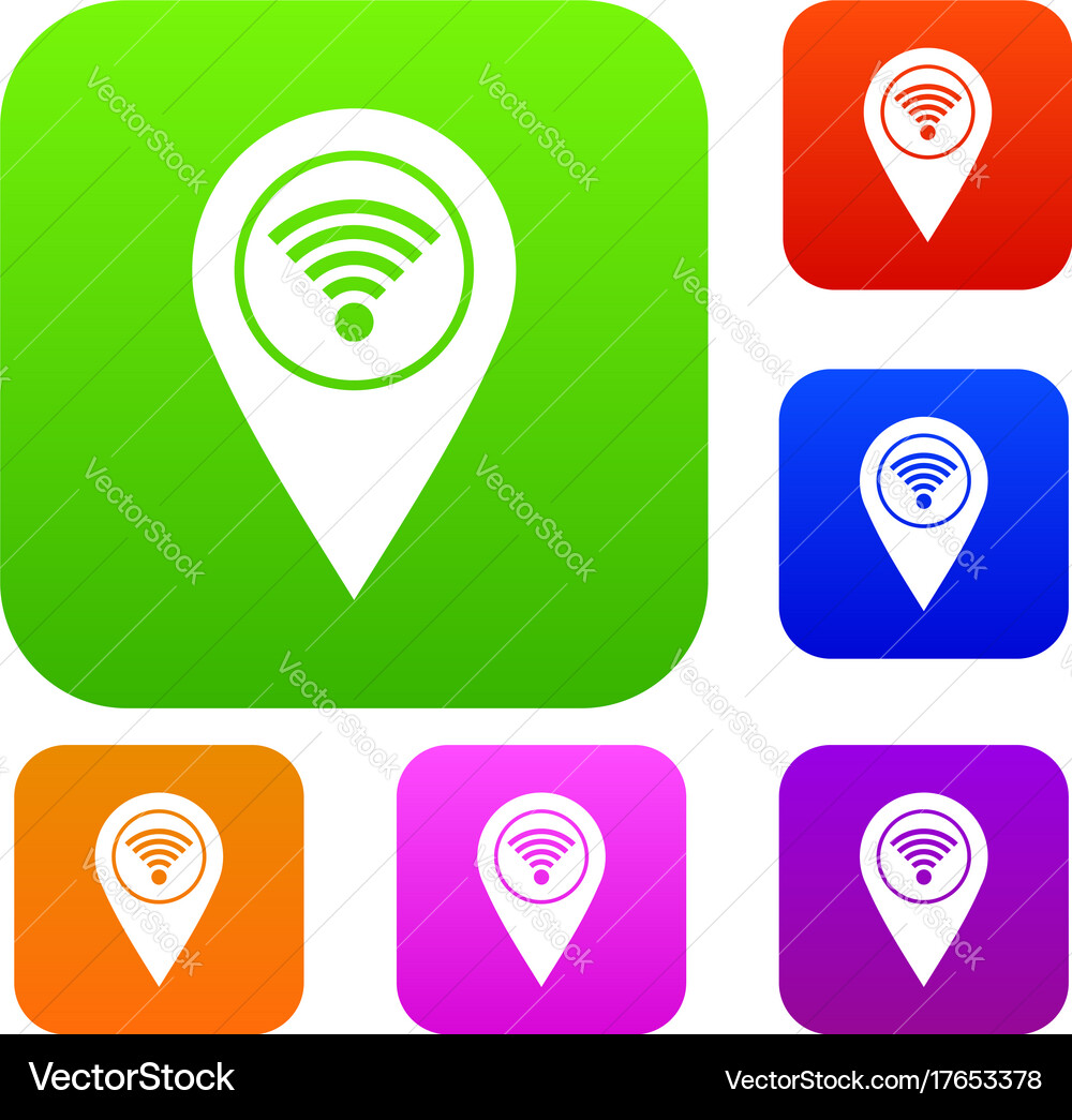 Map pin pointer with wi fi symbol set color vector image