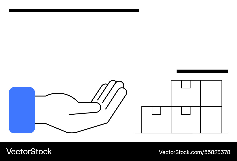 Open hand gesture with stacked boxes representing Open hand gesture with stacked boxes representing vector image