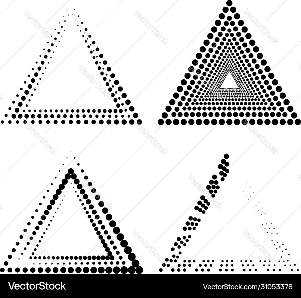 Set black abstract halftone dots in triangles Set black abstract halftone dots in triangles vector image