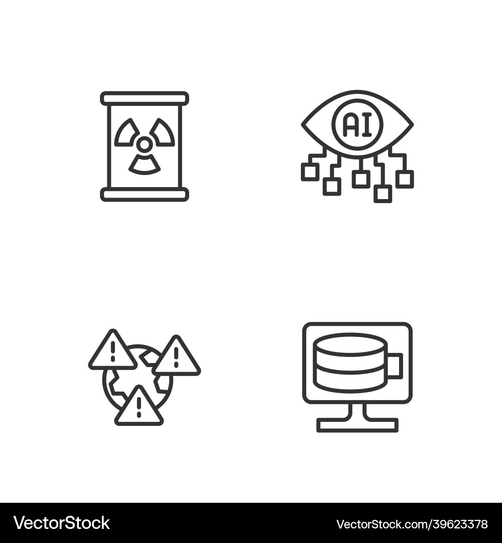 Set line cloud database earth with exclamation Set line cloud database earth with exclamation vector image