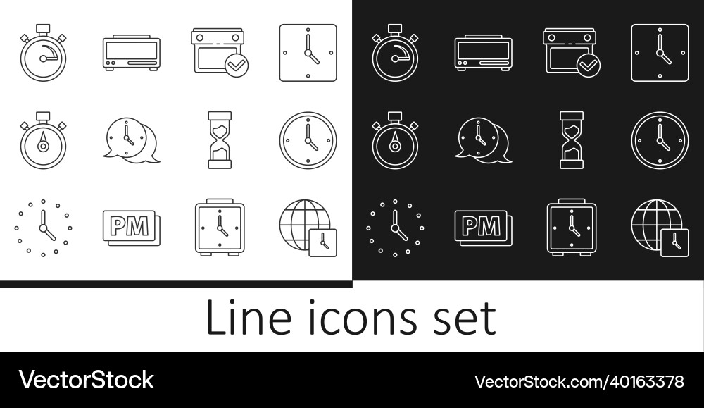 Set line world time clock calendar with check vector image