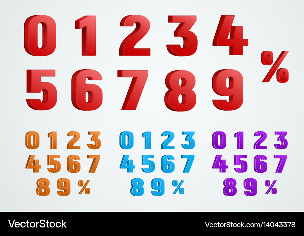 Three-Dimensional Number Set with Percent Sign Vector Image