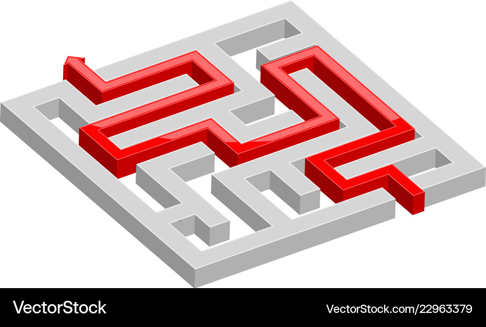 3d maze with red path vector image