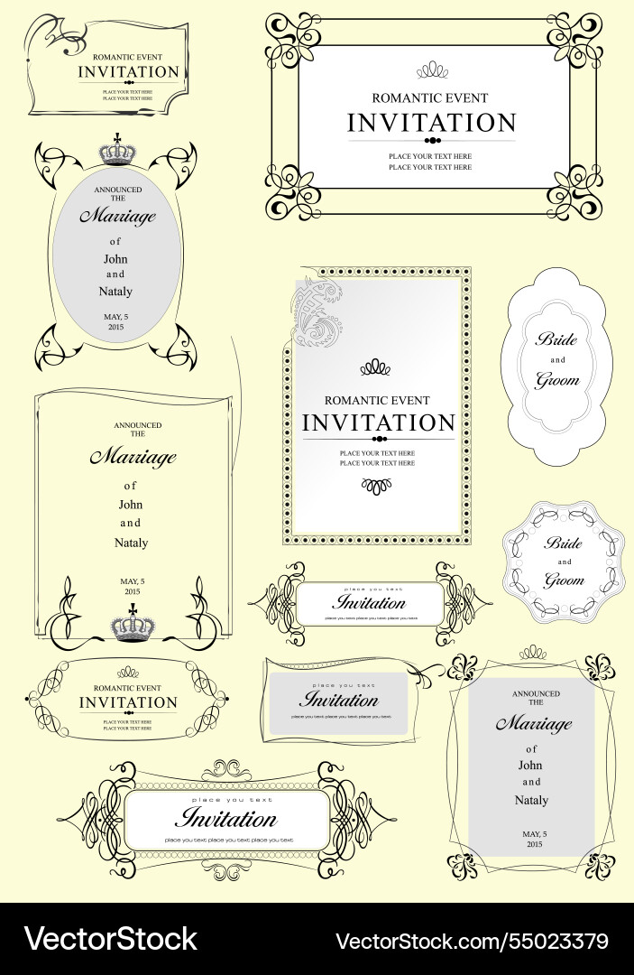 Collection of wedding invitation borders offering Vector Image
