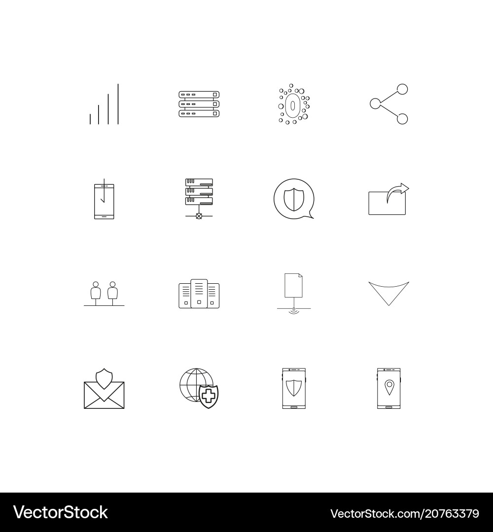 Network and database linear thin icons set vector image